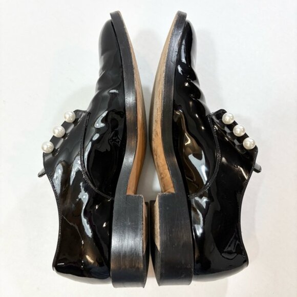 Givenchy Pearl Accent Derby Oxfords Size 38 Black Patent Leather Slip On Loafers - Picture 9 of 16